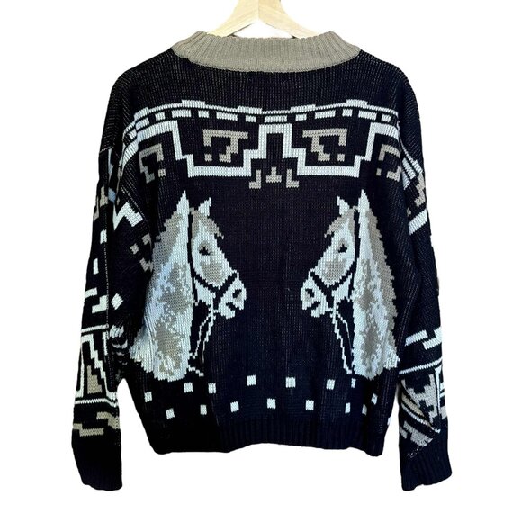 Vintage Genoa By Brenda Lim Knit Horse Western Novelty Sweater RARE size L Korea - Picture 2 of 9